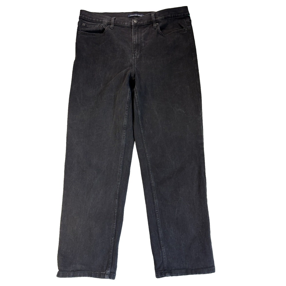 Calvin Klein Women's 14 Black‎ Denim Straight Leg Jeans Sexy Baddie Moto Indie
